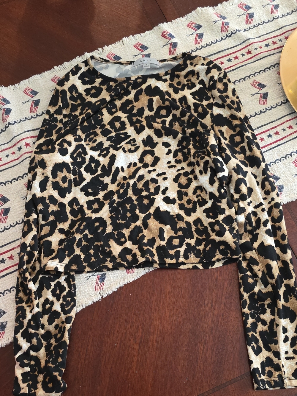 gaze Leopard Print Long Sleeve Top in Black and Tan